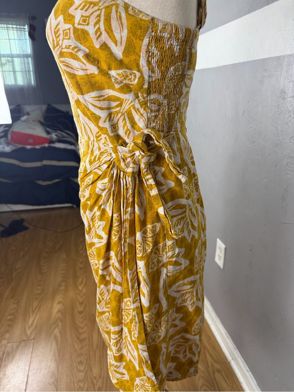 Patagonia Pataloha Mustard Yellow Floral Sleeveless Faux Wrap Dress - Picture 3 of 10